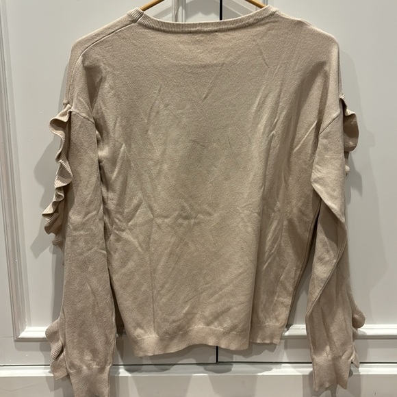 ALLIE ROSE. Tan Ruffled Crewneck Sweater. M - Picture 2 of 2
